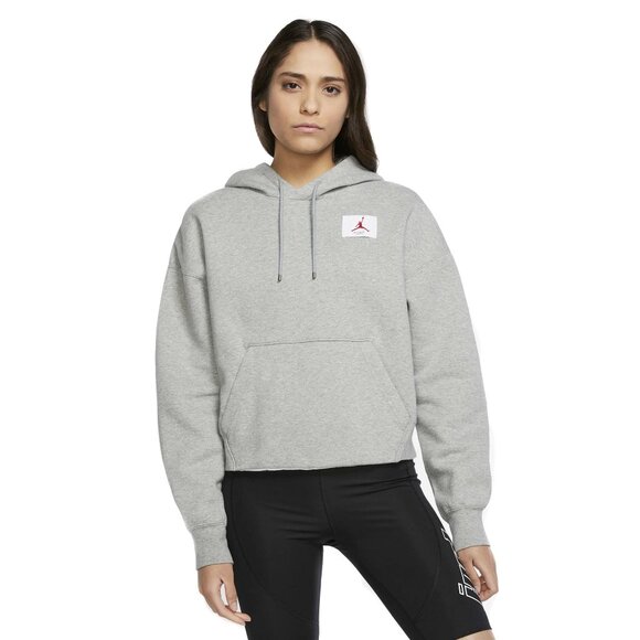 BNWT NIKE AIR JORDAN WOMEN'S FLIGHT FLEECE HOODIE (CV7737-063) GRAY US LARGE (L) - Picture 1 of 10